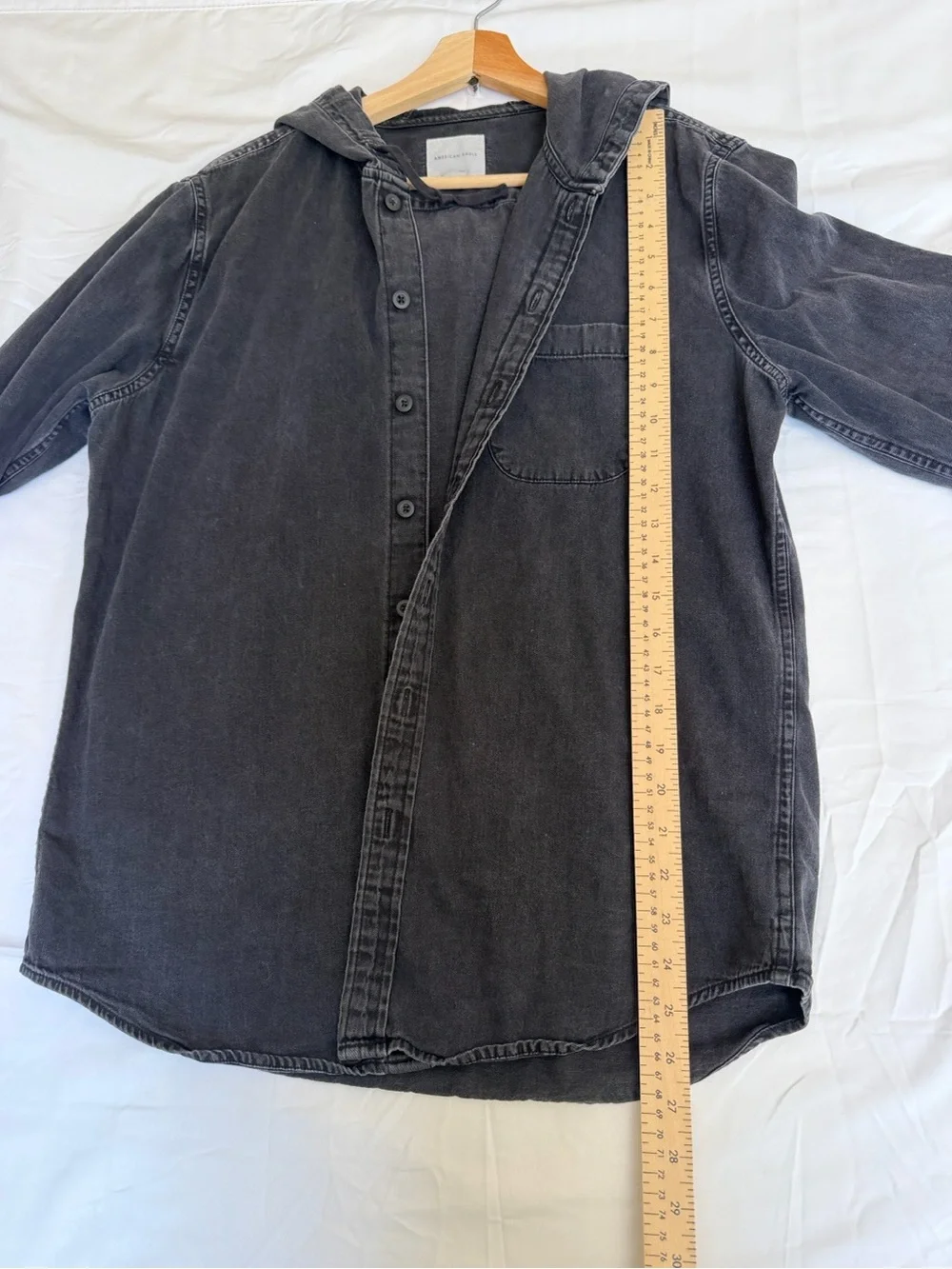 American Eagle Outfitters Charcoal Hooded Button-Up Shirt